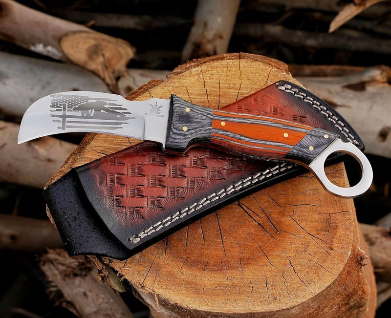 BE BREAK EDGE Handmade Stainless Steel Lineman’s Hawkbill knife with Leather sheath, Heavy Duty Utility Knife blade Electrician Wire Skinning knife for professional. - Image 4